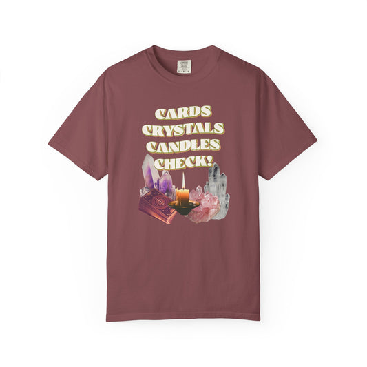 Cards, Crystals, Candles, Check T-Shirt