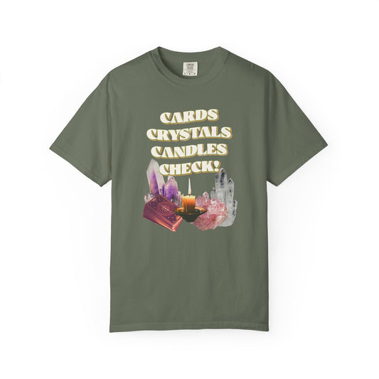 Cards, Crystals, Candles, Check T-Shirt