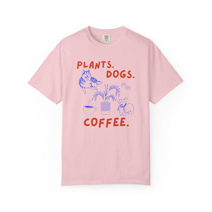 Plants. Dogs. Coffee. T-Shirt Printify