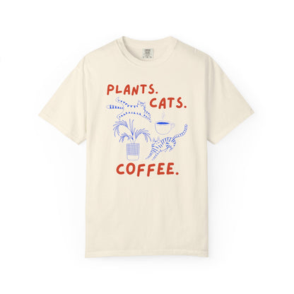 Plants. Cats. Coffee. T-Shirt Printify