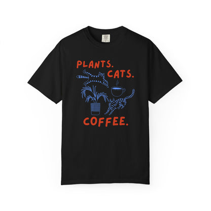 Plants. Cats. Coffee. T-Shirt Printify